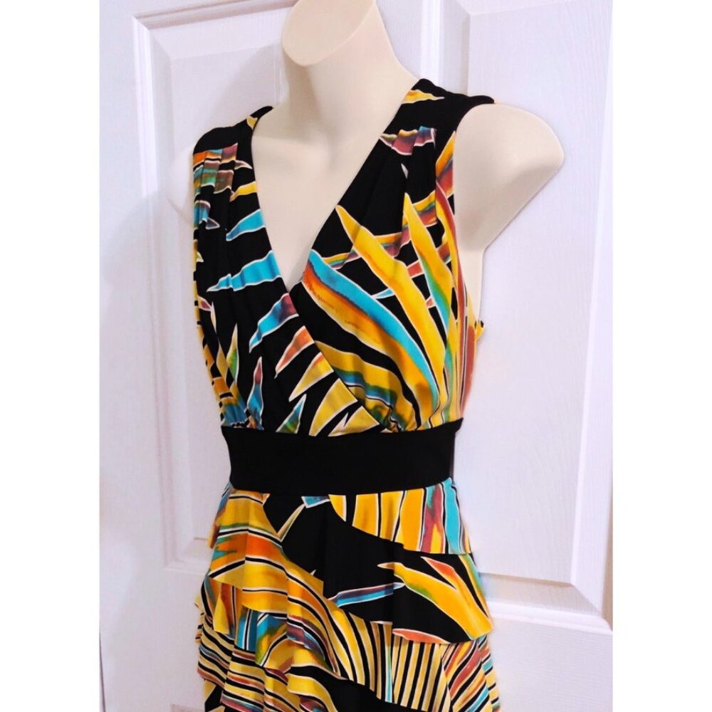 Frank Lyman Design V-Neck Cocktail Dress Size 8 Multicolor Ruffle